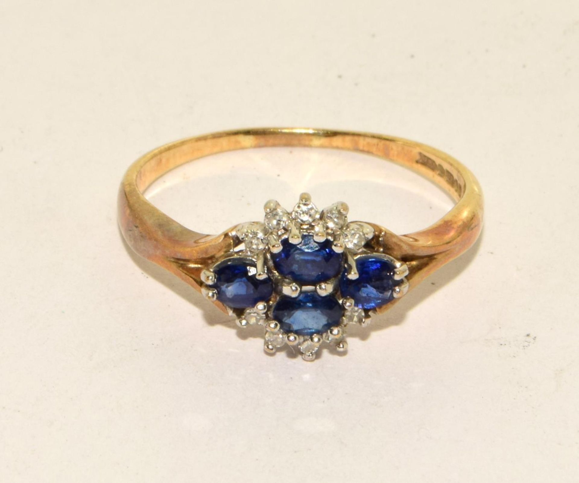 Sapphire/diamond 9ct gold ring Size T - Image 5 of 5