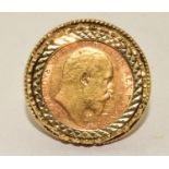 9ct gold 1/2 sovereign mounted coin signet ring size O ref 51