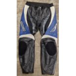 Targa Black/Blue/White leather motorcycle trousers waist size 34 (REF 20).