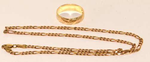 9ct gold wedding band together a 9ct gold neck chain 6.6g ref 86 73