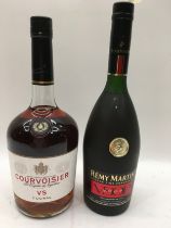 2 x bottles of alcohol 1ltr Courvoisier VS cognac, Remy Martin VSOP ref 206,208