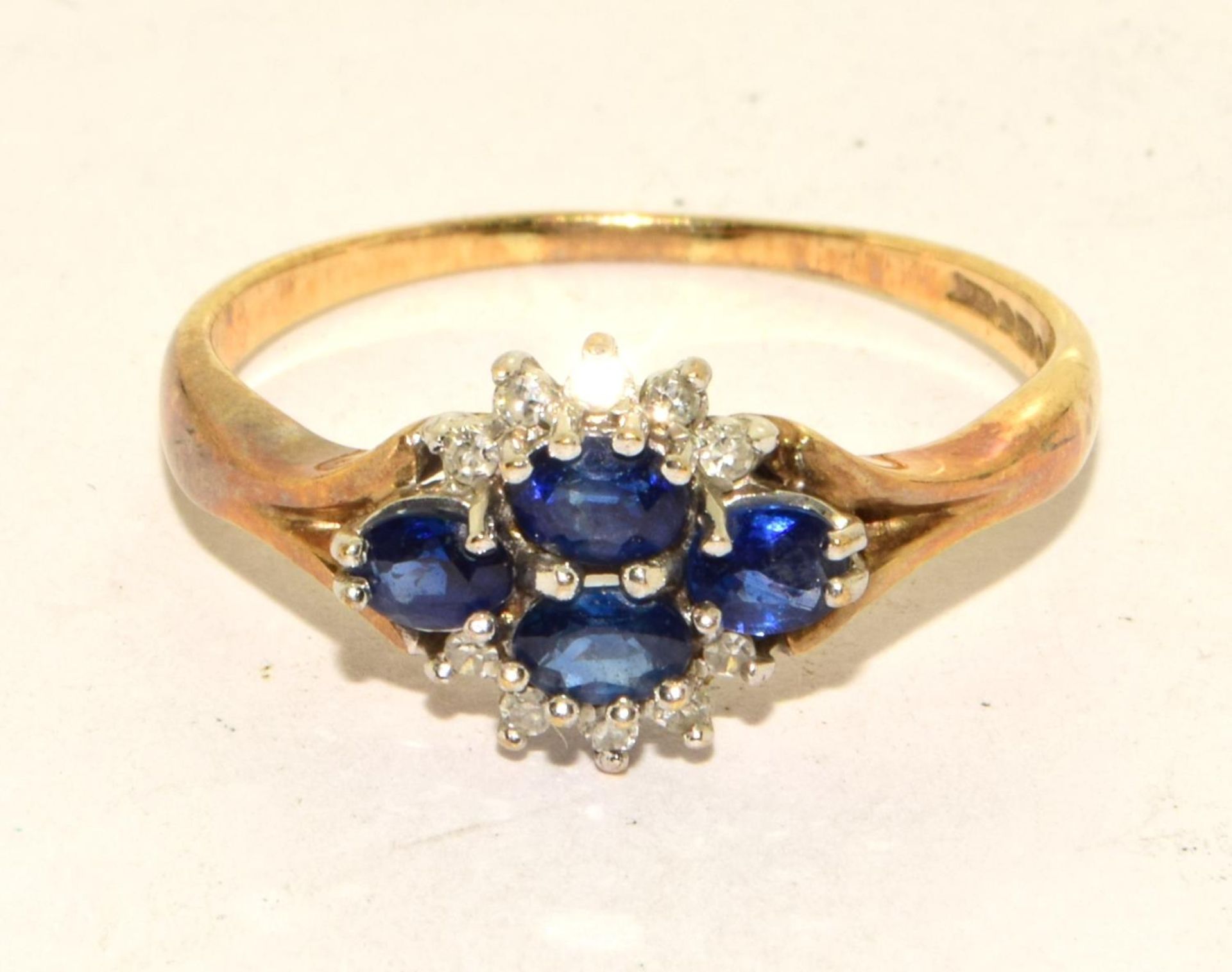 Sapphire/diamond 9ct gold ring Size T