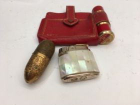 COTY art deco style compact holder and lipstick, a lighter, oak styled cotton bobbin