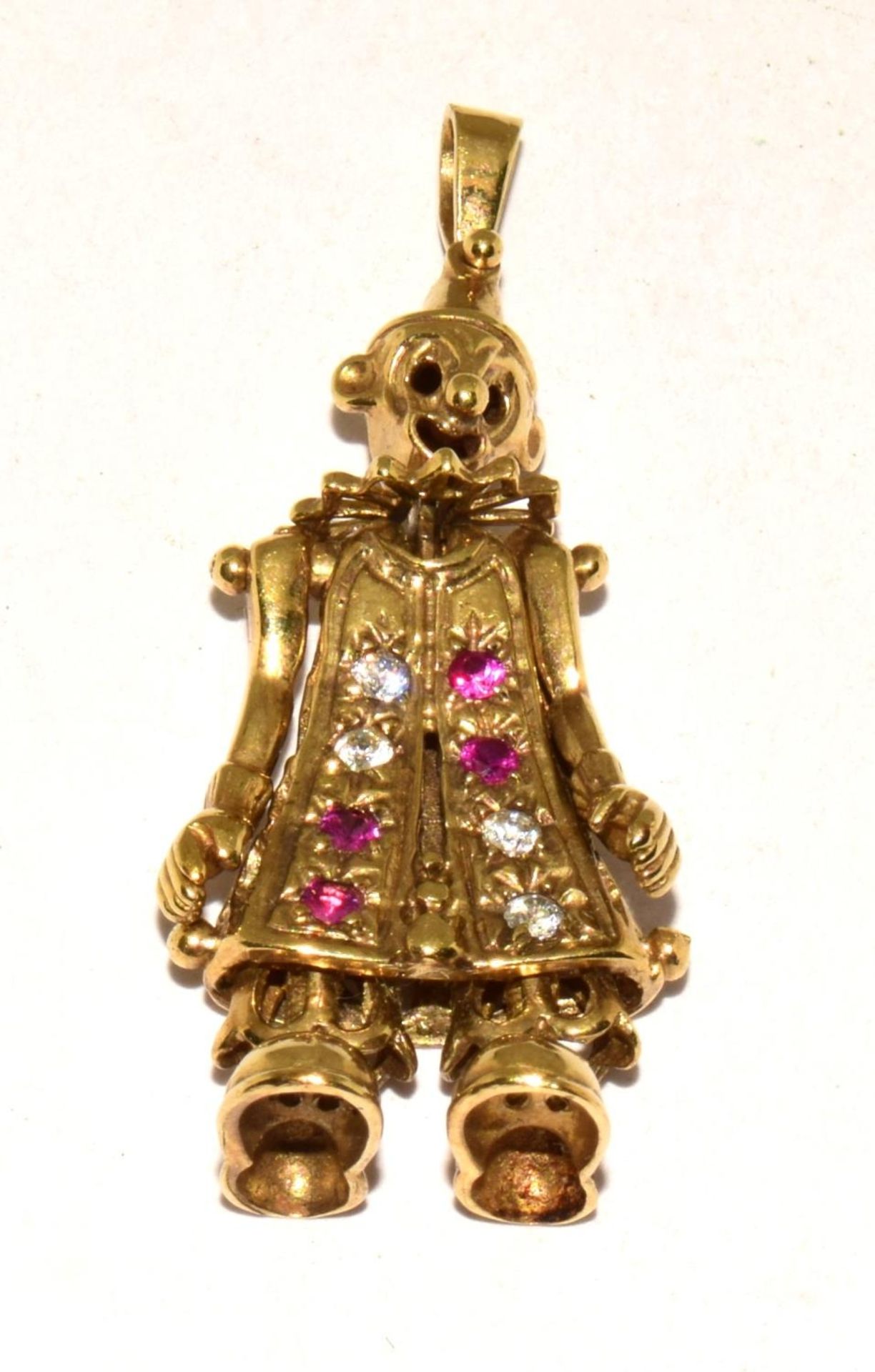 9ct gold articulated Clown figure set with semi precious stones 5.5g ref 54