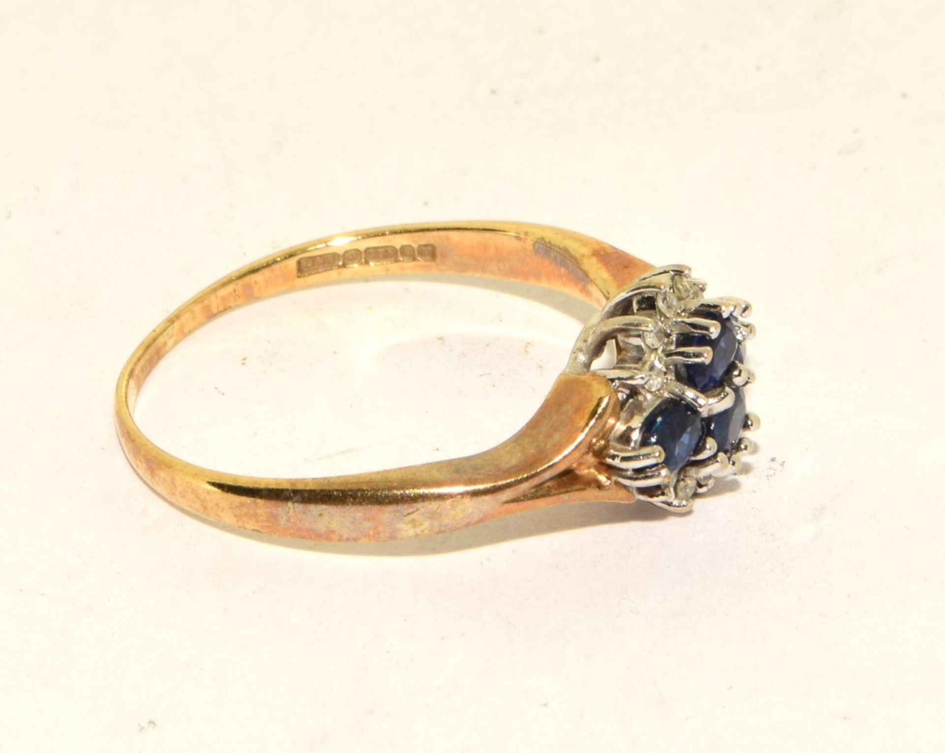 Sapphire/diamond 9ct gold ring Size T - Image 4 of 5
