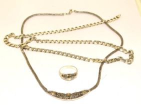 925 silver/gold jewellery to include a flat link neck chain 55g ref 94, 263