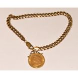 9ct gold flat link bracelet together a gold mounted half sovereign gold coin ref 57