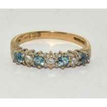 9ct gold ladies Diamond and Blue stone ring size L