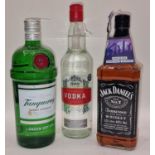 3 x mixed bottles of alcohol to included a 1ltr bottle of Jack Daniels ref 197, 190,241