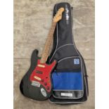 Gear 4 Music red and black electric guitar with soft fabric carry case (REF 6).