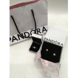 Pandora ALE 925 silver ring and two earrings (not Pandora) with boxes and bag ref 53, 186