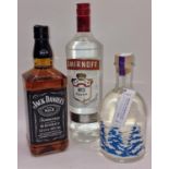 3 x bottles alcohol to include 1ltr bottle Smirnoff Vodka, 1ltr Jack Daniels plus another bottle ref