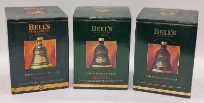 Bells Scotch whisky decanters boxed and unopened Christmas 1992, 1993,1995