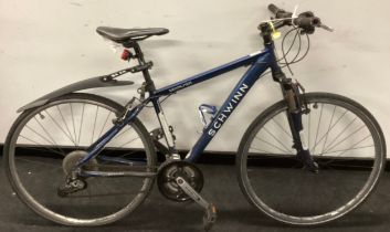Blue Schwinn bicycle, 27 gears, 20" frame, 28" wheel. (25B)