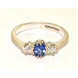 Sapphire and diamond 18ct gold ring Size M +