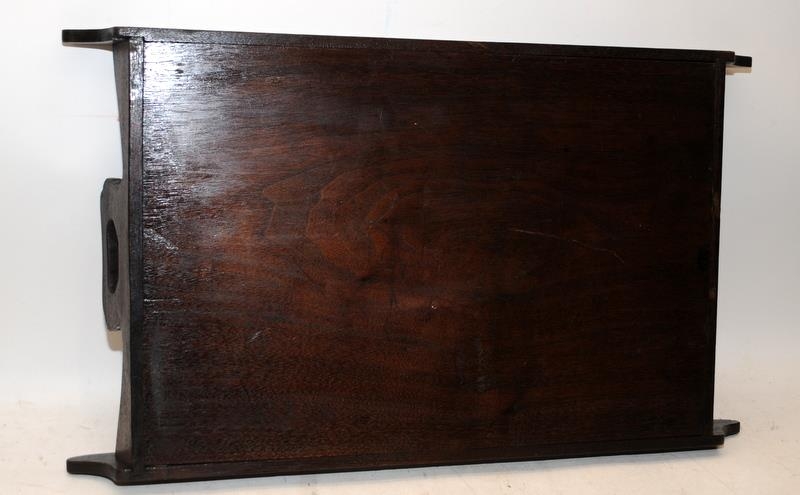 Antique mahogany hand carved wooden butlers tray. O/all 61cms across - Image 3 of 3