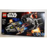 Star Wars Lego: Vader's TIE Advanced vs. A-Wing Starfighter. Model boxed and complete but missing