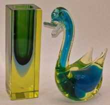 Murano Sommerso 1960's vintage block glass vase in green and blue 12cm tall together with a Murano