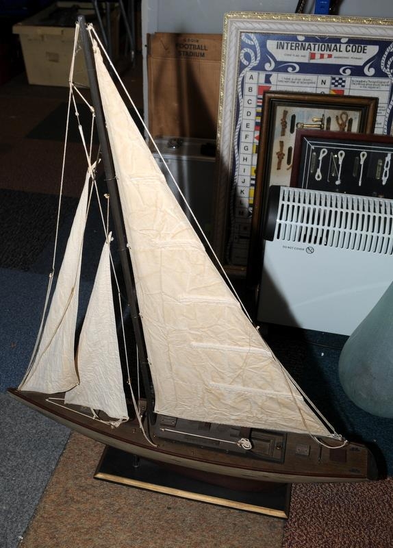 Large model yacht on stand. Approx 78cms across - Image 2 of 2