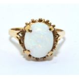 9ct gold ladies Opal claw set openwork ring 3.8g size S