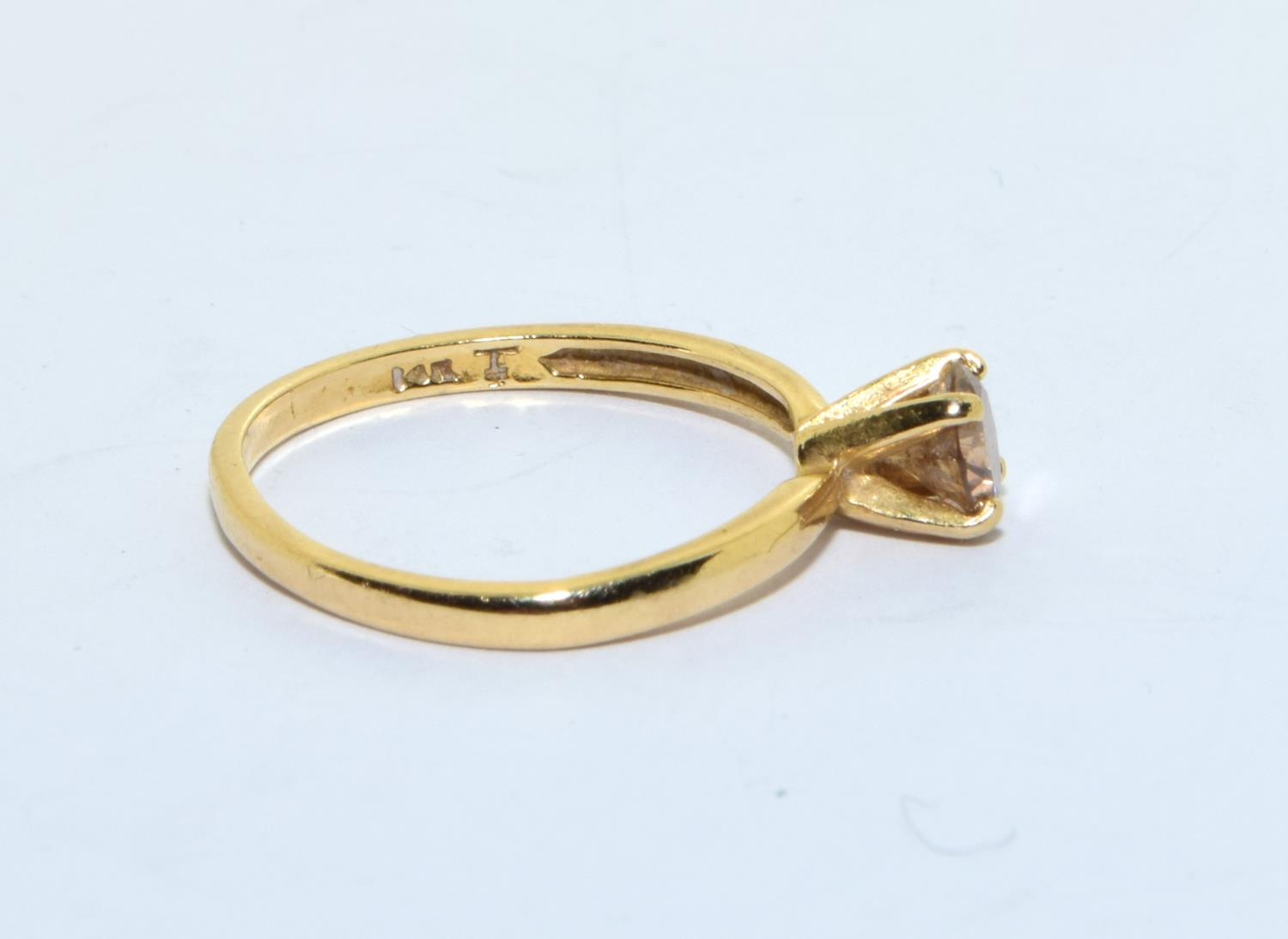 Diamond Champagne solitaire approx 0.33ct in a 14ct gold ring size L - Image 4 of 5