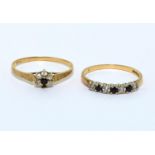 2 x 9ct gold vintage jem set rings size M+O