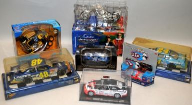 Collection of Nascar etc die-cast model racing cars c/w American Choppers series bike c/w trading