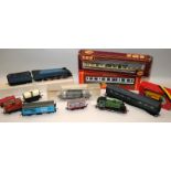 A small collection of OO gauge loco's, carriages and goods wagons, various makes, boxed and
