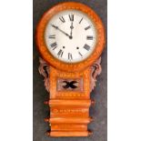 Superb cased Edwardian wall clock with box wood decoration and scrolled bottom design, a plain