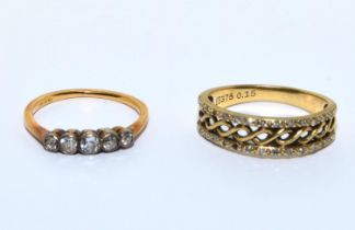 2 x 9ct gold vintage Diamond set rings size K+M