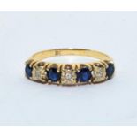 9ct gold Diamond and Sapphire antique set ring size M