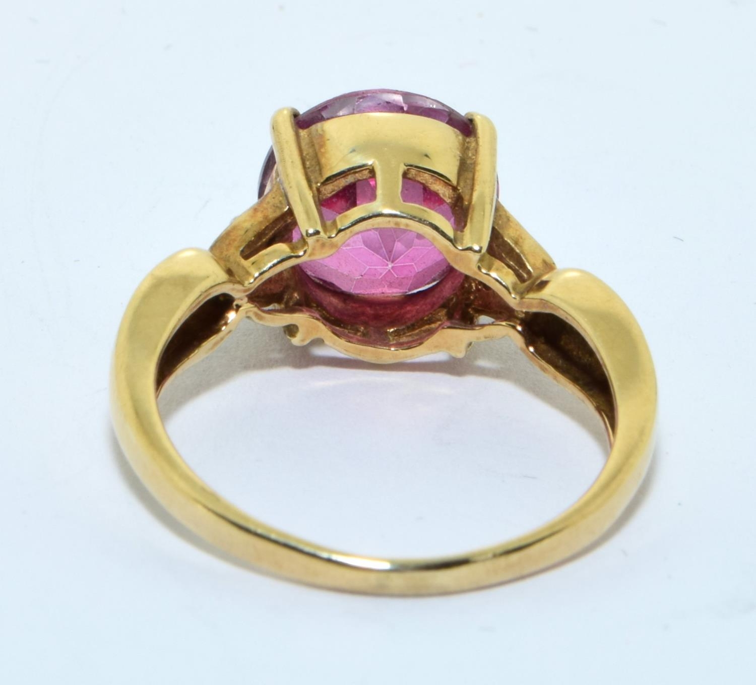 9ct gold ladies Rubellite and Diamond statement ring size O - Image 3 of 5