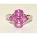 A 925 silver TGGC pink stone flower ring Size P