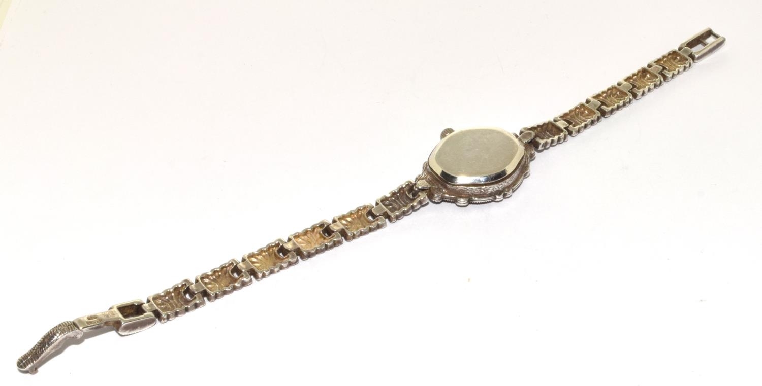 Yves Renaud 925 silver marcasite quarts watch working when catalogued - Image 4 of 5