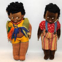 2 x Rare Alpha Farnell black cloth dolls circa 1930's. Both in good order for age with name tag to