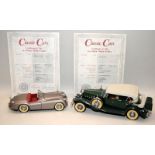 Danbury Mint 1:24 scale 1949 Jaguar XK-120 Roadster with box and certificate c/w 1932 Cadillac V-