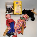 Vintage Pelham Puppets to include Boxed Cat and Unboxed Black Poodle, Boy and Clown. 4 in lot