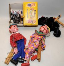 Vintage Pelham Puppets to include Boxed Cat and Unboxed Black Poodle, Boy and Clown. 4 in lot