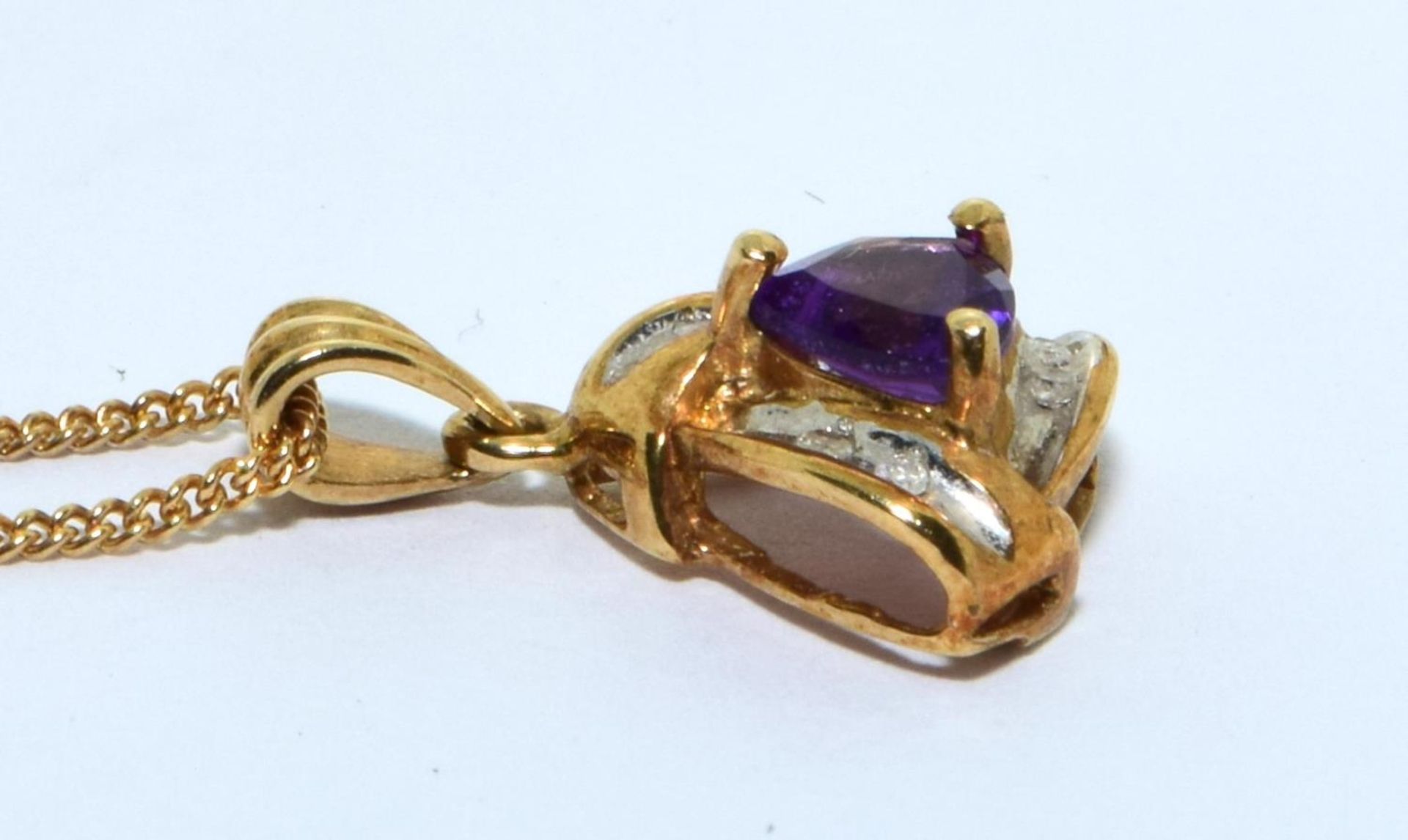 9ct gold Diamond and Amethyst pendant necklace with a chain of 46cm - Image 3 of 6