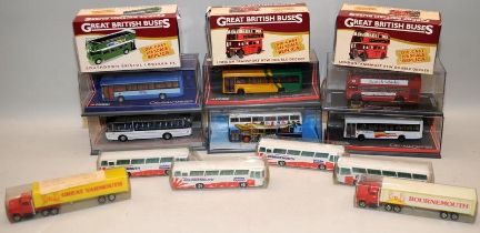 A collection of die-cast buses and coaches. 15 in lot, all boxed