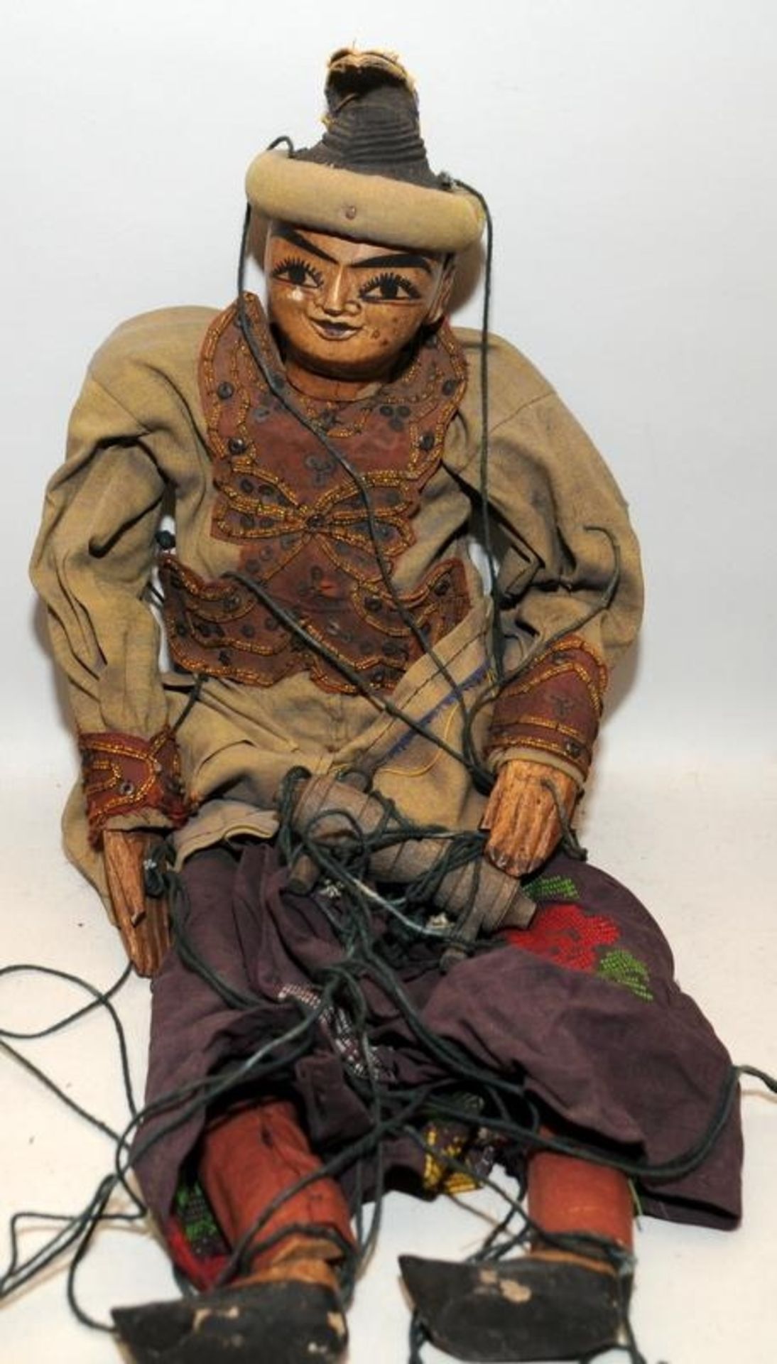 Three vintage Eastern puppets with terracotta heads and limbs wearing traditional dress. Approx - Image 3 of 4