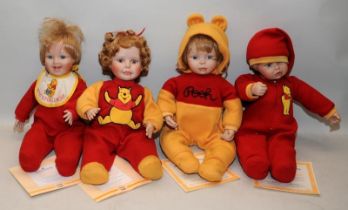 4 x Ashton Drake Winnie The Pooh themed dolls: What's For Lunch?, Let's Play Patty-Cake, It's Time