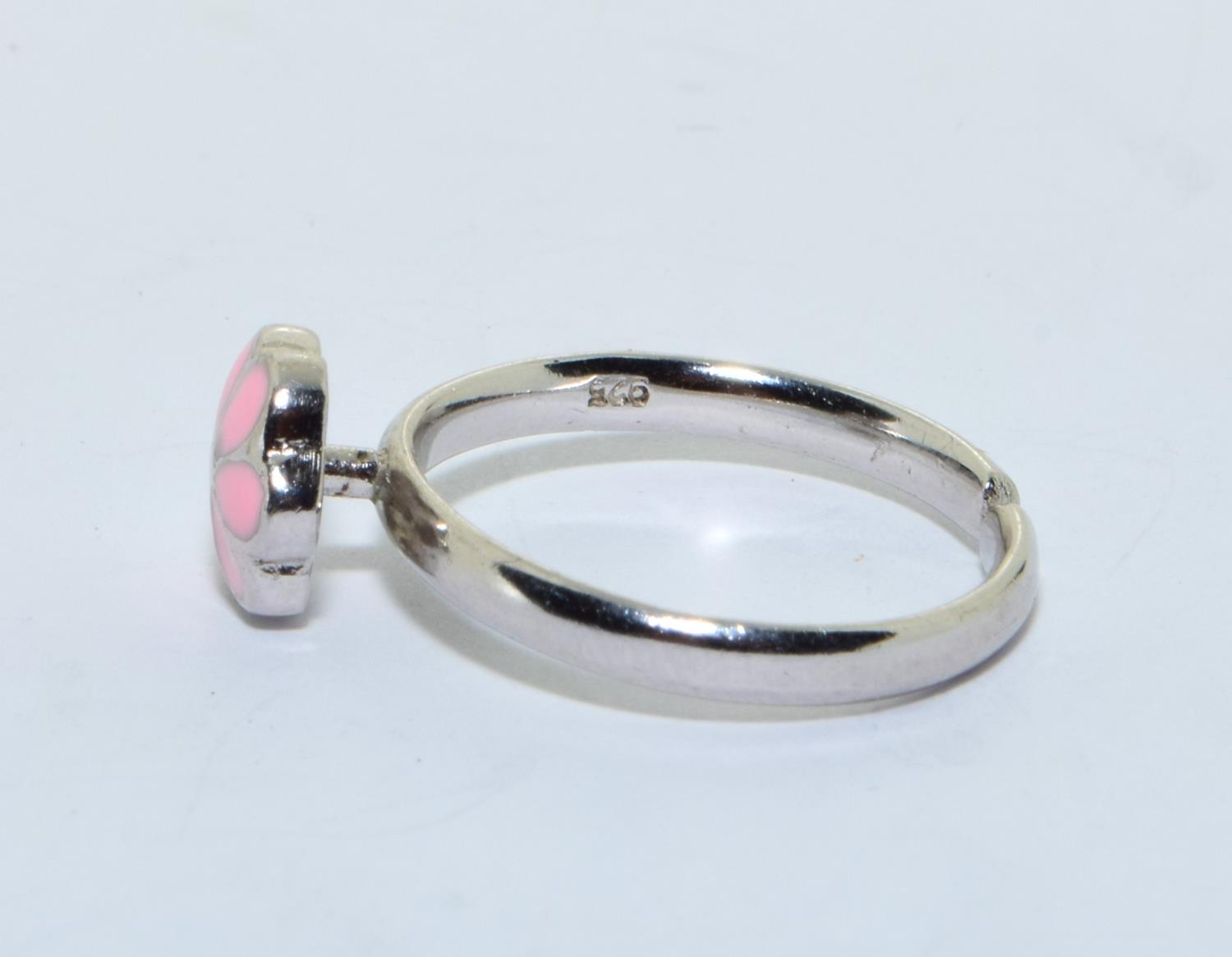 A 925 silver pink flower ring, adjustable size. - Bild 2 aus 3