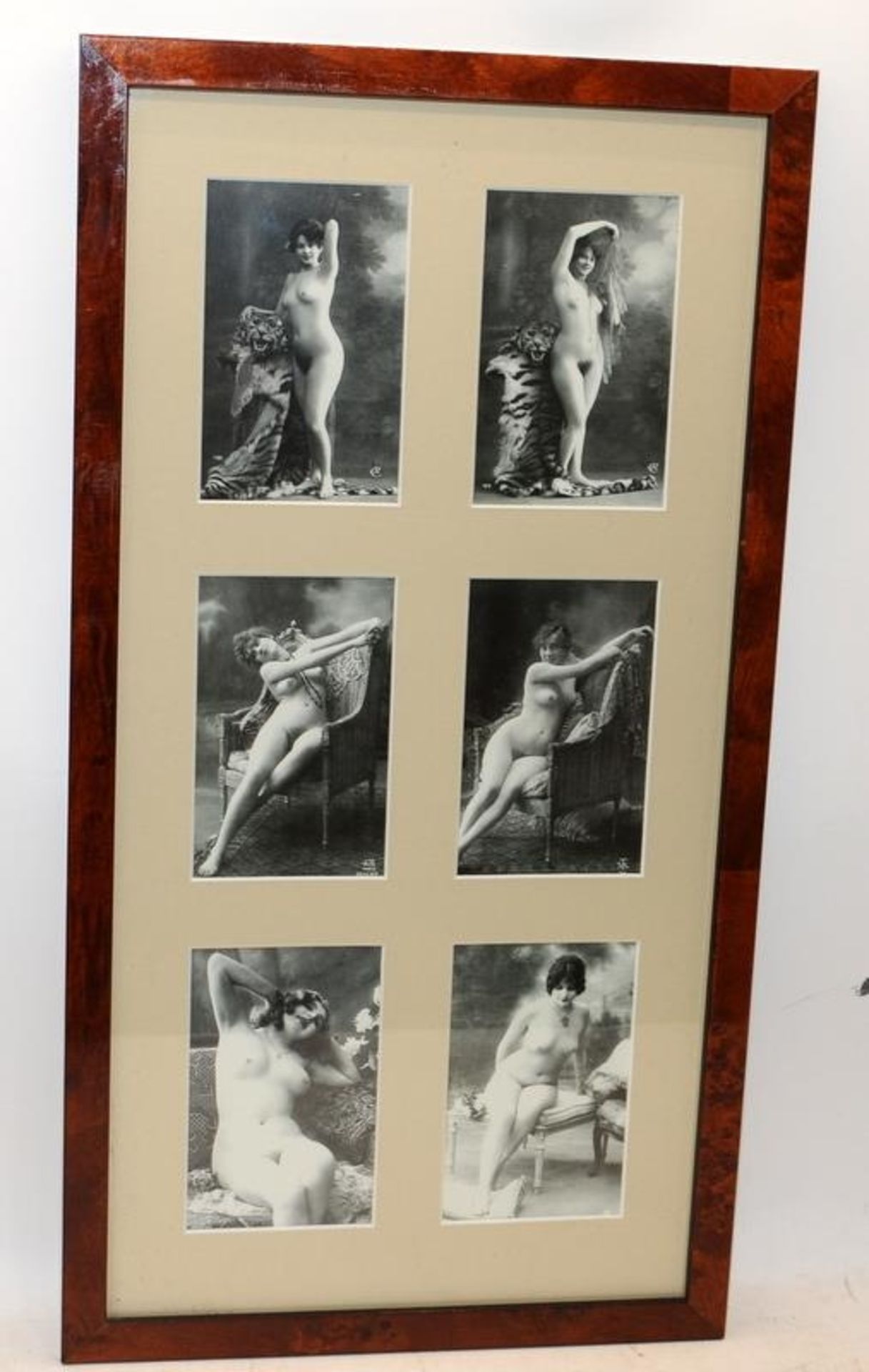 A collection of reproduction Edwardian risque cabinet cards displayed in two good quality frames. 12 - Image 2 of 4