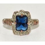 Silver gilt Vintage large set Sapphire ring in an open work setting size S
