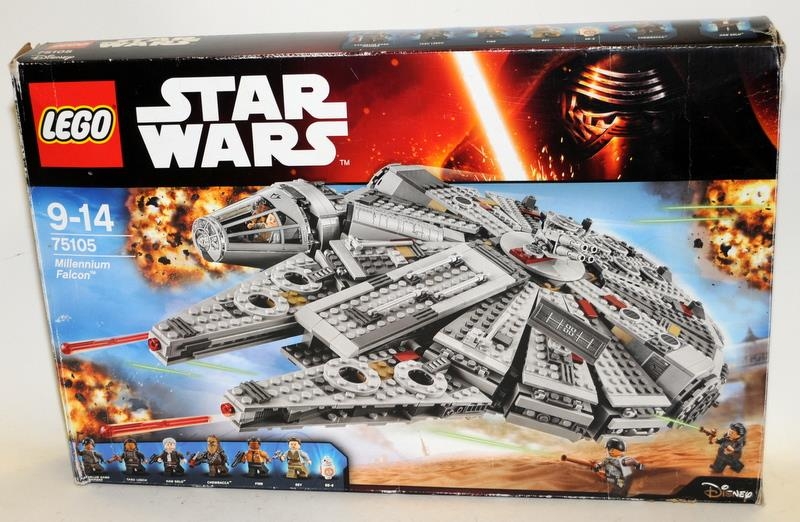 Star Wars Lego: Millennium Falcon ref:75105. Boxed and complete except for a few nose cone pieces (1