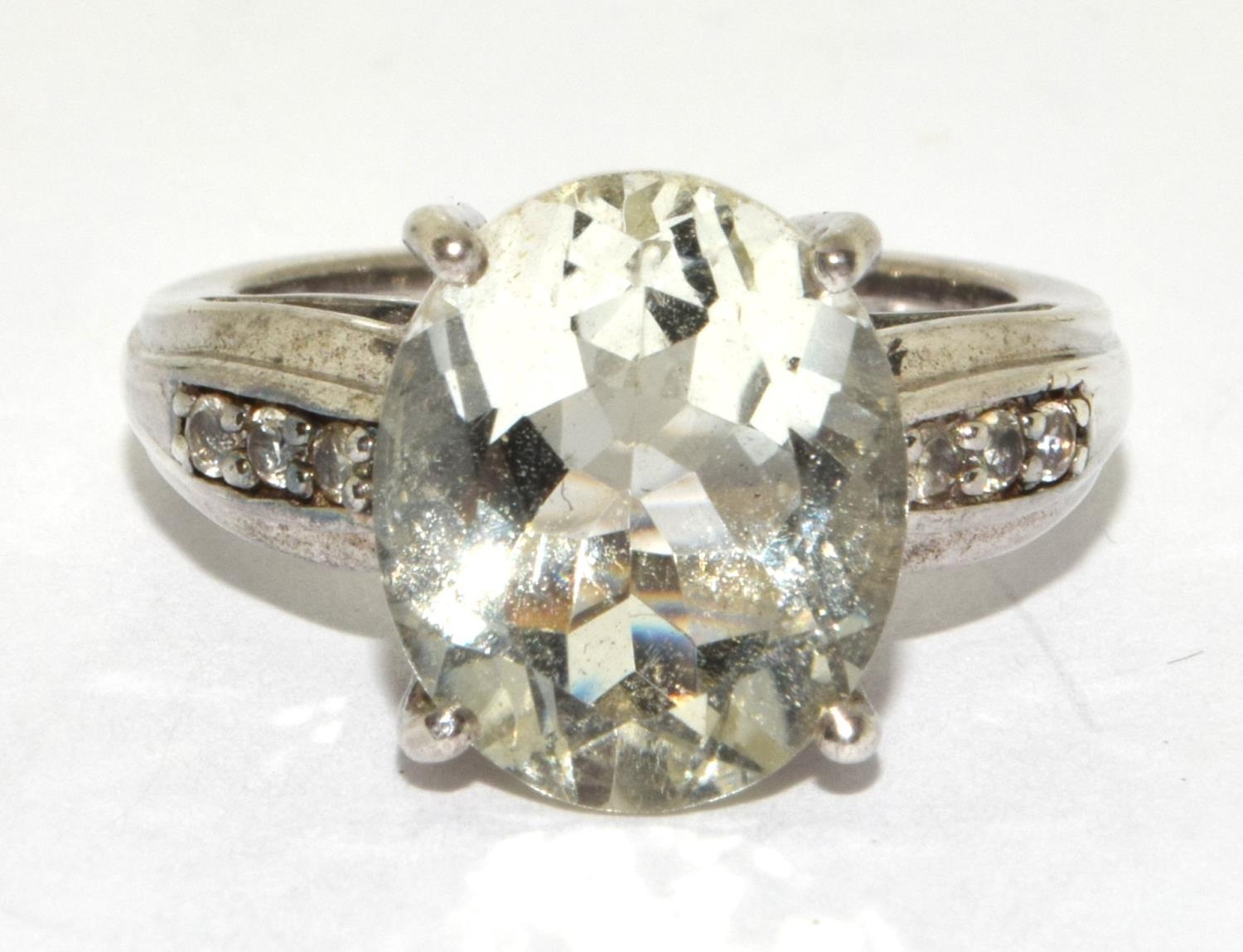 Green amethyst W/G on silver ring size L