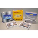 Gemini Jets 1:400 scale die-cast model aircraft. 3 models in lot, all boxed c/w 2 boxed airport