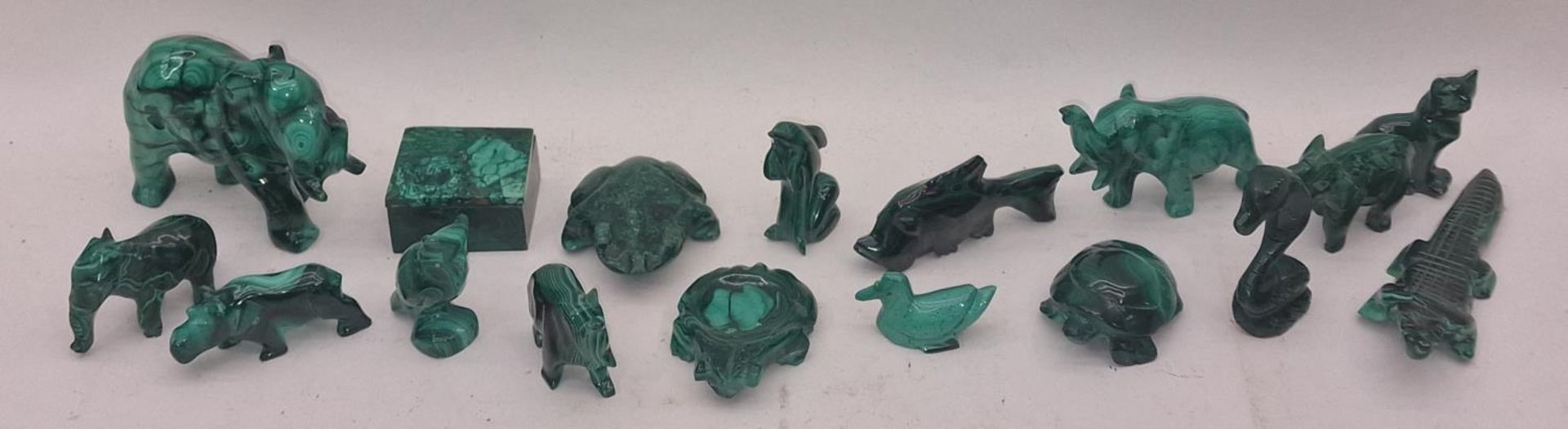 A collection of Malachite animals (17).