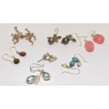 7 x pairs of silver gem set earrings to include an articulated frogs